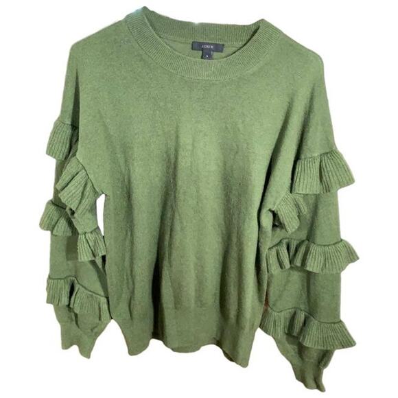J. Crew green wool blend Ruffle Sleeve sweater size S - Picture 1 of 8